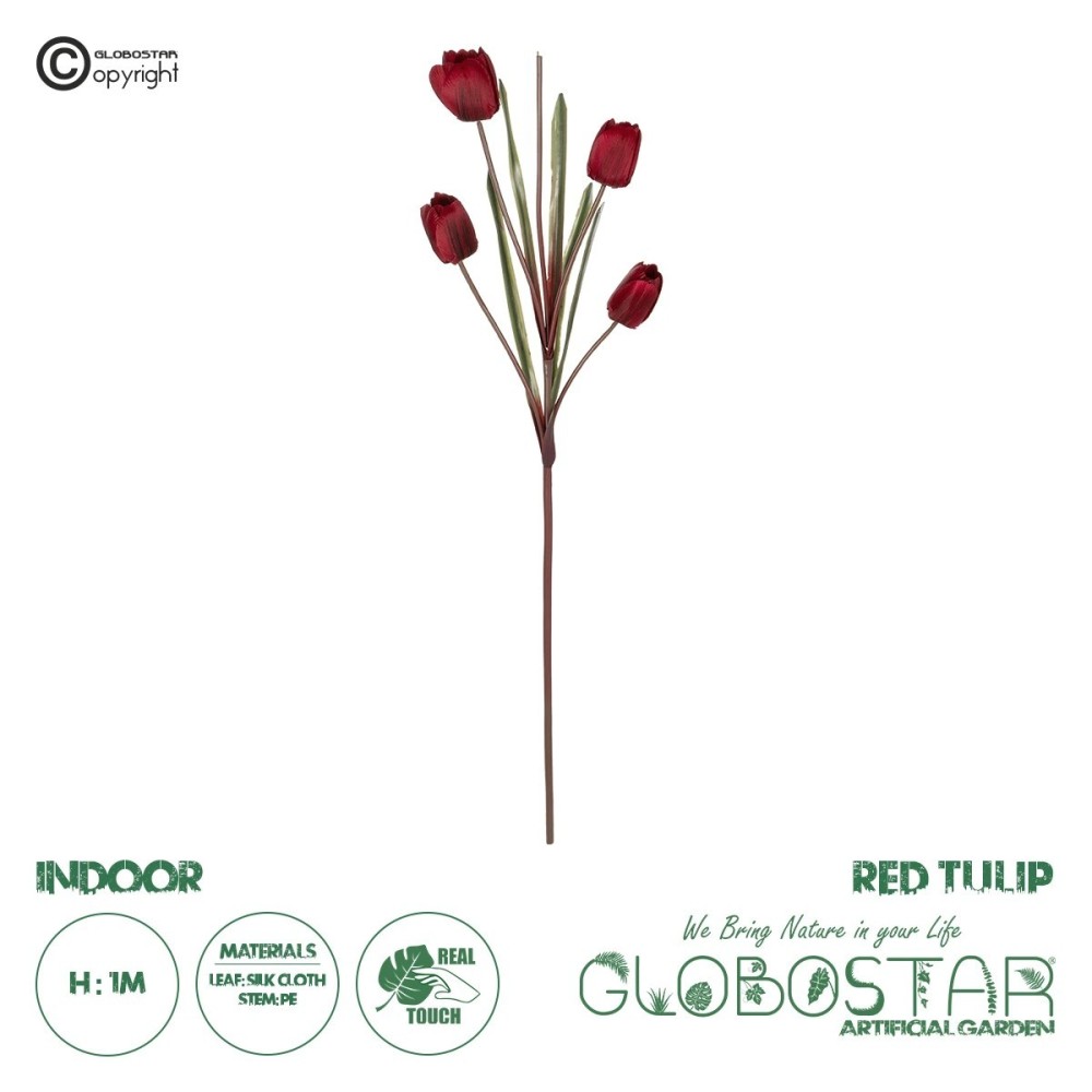 GloboStar® Artificial Garden RED TULIP BRANCH 21309 Τεχνητό Διακοσμητικό Κλαδί Κόκκινη Τουλίπα Y100cm